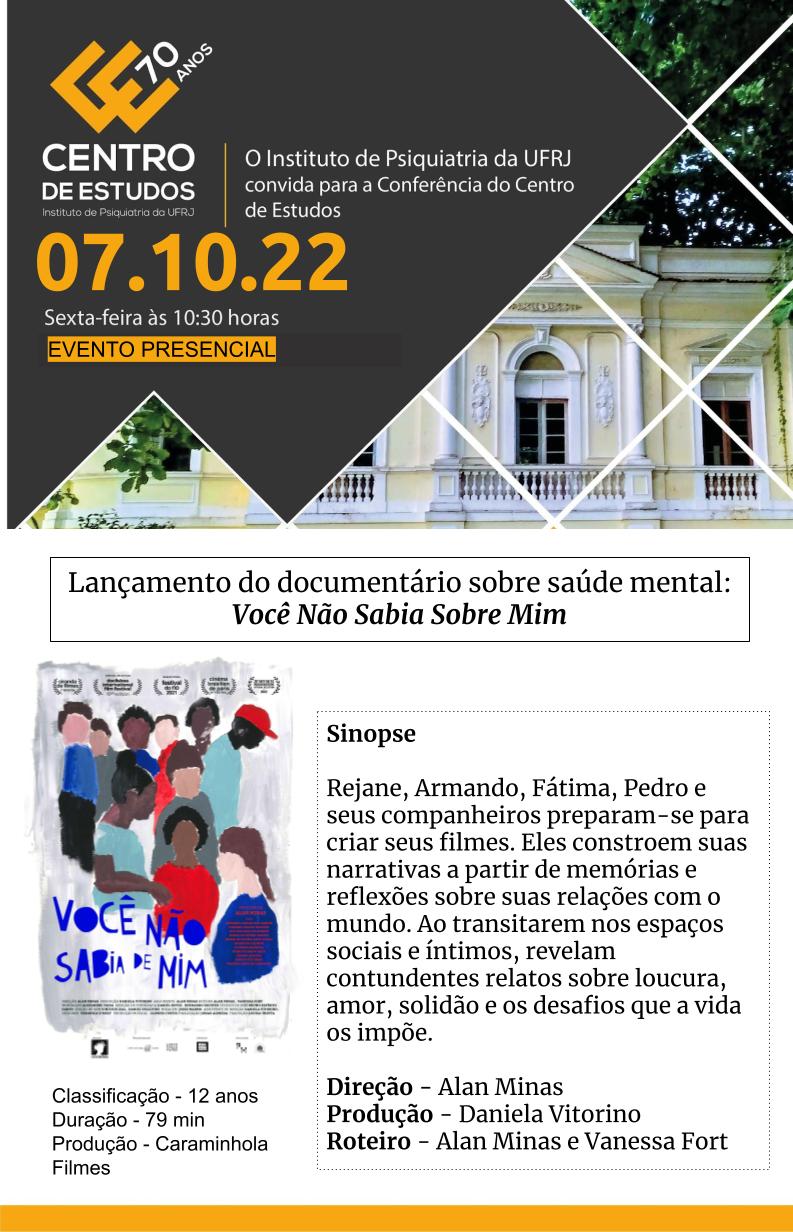 Lançamento do documentário sobre saúde mental “Você Não Sabia Sobre Mim”